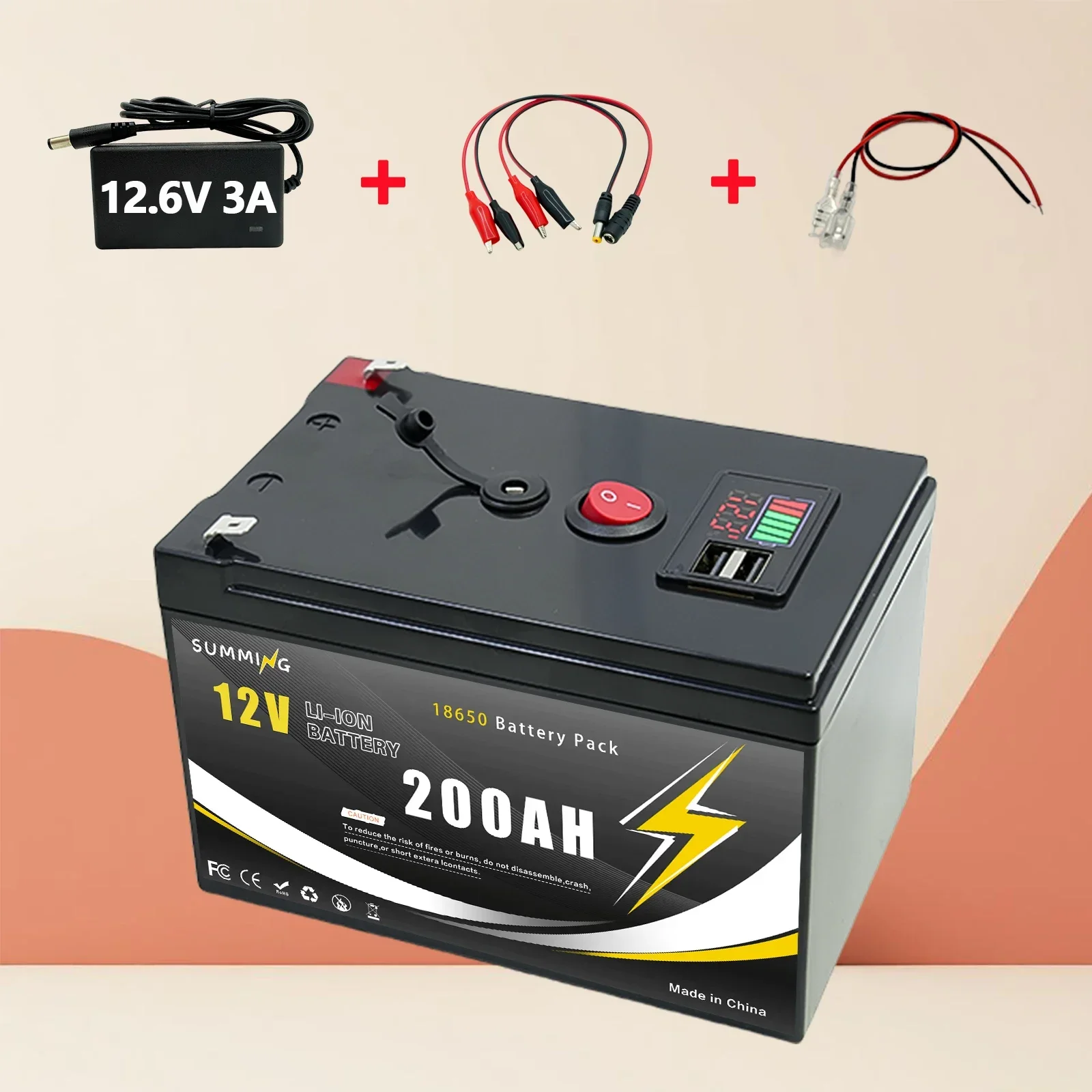 

12V 18650 Lithium Battery 200Ah LiFePO4 4000+ Deep Cycles Built-in BMS,for UPS Kayak Fish Finder, Solar Panel,Power Wheels️