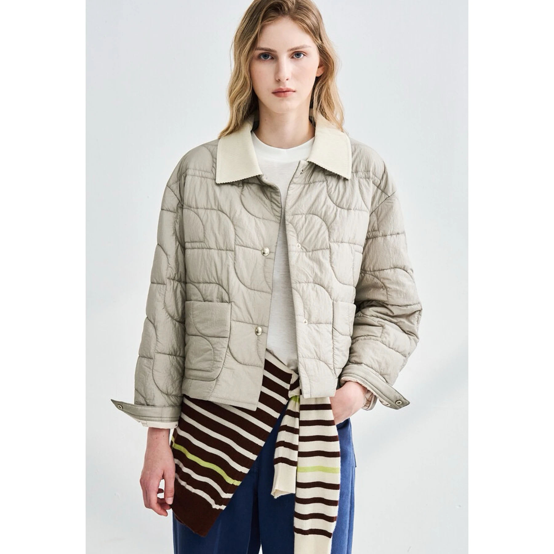 

Casual Commute Lemon Cheese Cotton Jaet Autumn Collection Button Closure Splicing Pattern Slimming Design Ladies Outerwear