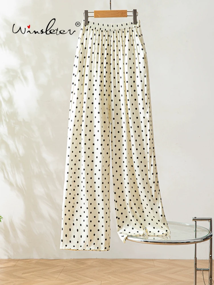 Winsleter-93% حرير 7% سباندكس بنطال أنيق، طباعة نقطة الخصر المرنة، سراويل كاجوال نسائية متعددة الاستخدامات، شتاء 2025 جديد B5D310CC #1