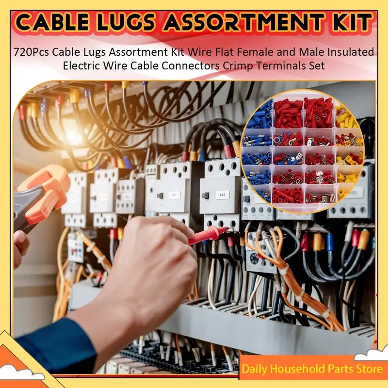720Pcs Cable Lugs Assortment Kit Wire Flat Female And Male Insulated Electric Wire Cable Connectors Crimp Terminals Set HOT!