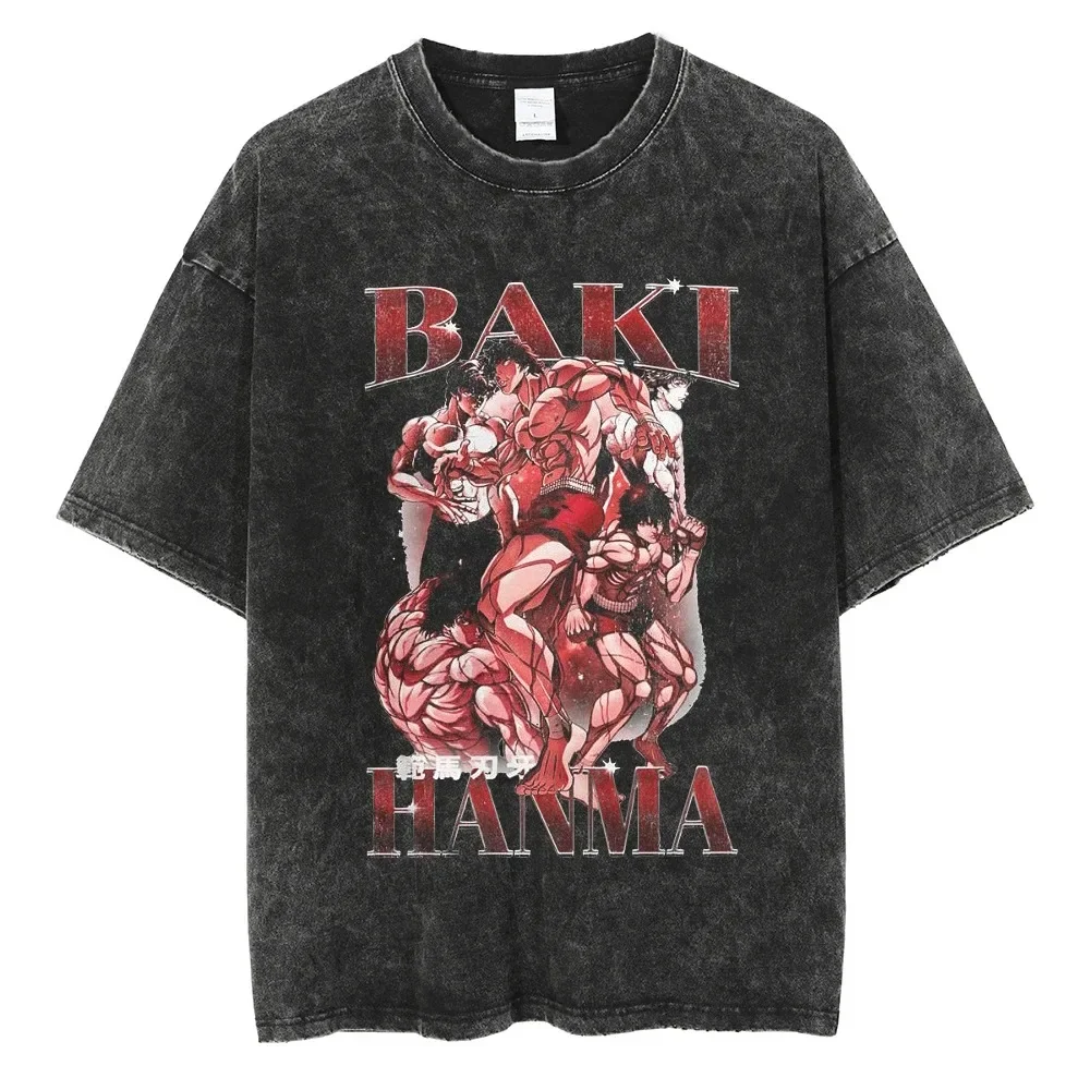 Anime Baki Haman Tshirts Harajuku Vintage 100% Cotton 2024 New Washed T Shirt for Men Hip Hop Streetwear Oversize T-shirt