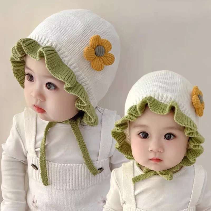 Autumn Winter Ear Protection Baby Hat Warm Windproof Knitted Kids Lacing Cap Infant Boy Girls Beanie Bonnet Enfant