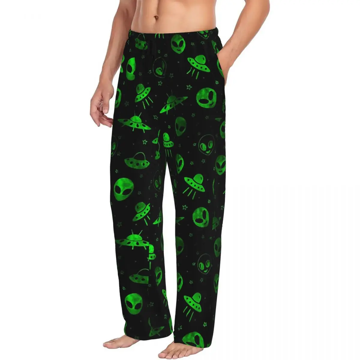 Custom Aliens And UFOs Pattern Men Pajama Pants Lounge Sleep Sleepwear Bottoms with Pockets