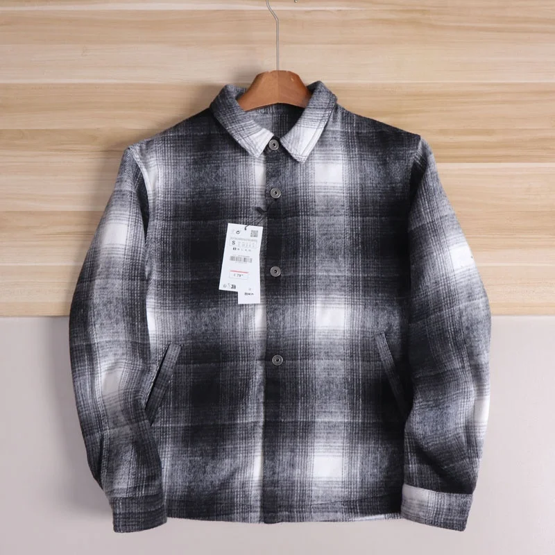 

Мужская повседневная свободная рубашка-куртка в клетку с длинным рукавом, из смесовой шерсти, весенне-осенняя верхняя одежда, классический воротник, стандартная длина