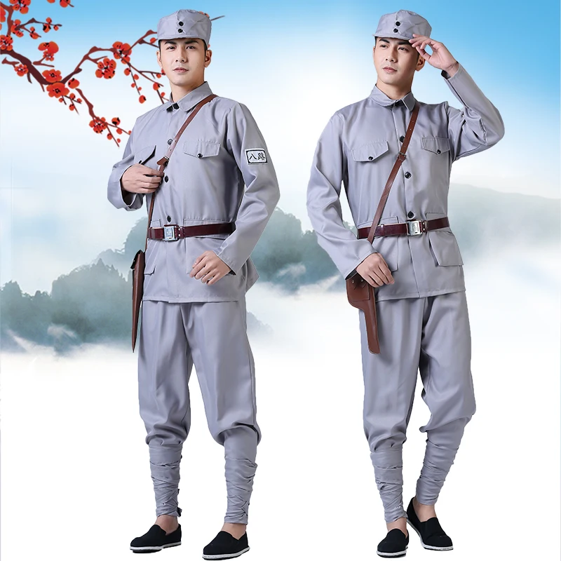 Blue Gray Military Uniform Costume For Children Adults The Eighth Route Army Clothing Halloween Stage Performance