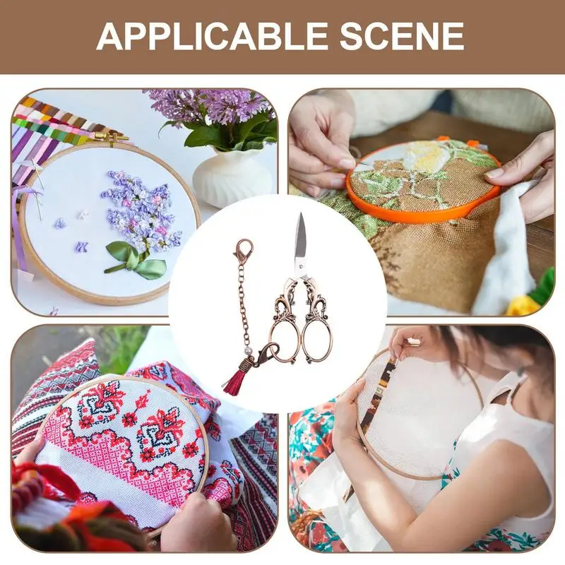 Gunting antik kerajinan kecil gunting Retro gaya Eropa gunting sulam dengan rantai alat DIY untuk pekerjaan seni bordir & jahit