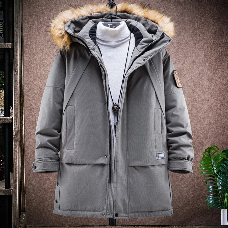 Verdicken Männlich Warm Halten Männer Winddicht Mit Kapuze Multi-tasche Unten Mantel Pelz Kragen Weiße Ente Unten Winter Mode Jacke parkas