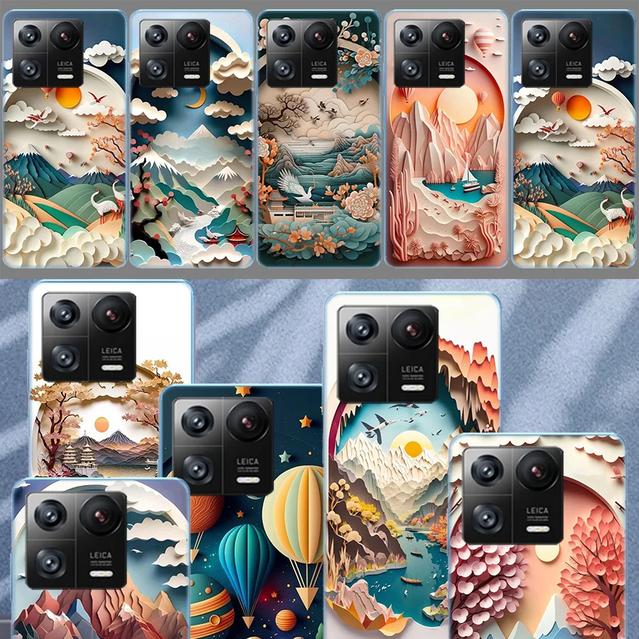 Paper Cuttings Mountains and Rivers Cases Phone For Xiaomi Mi 13 12 12T 12X 11 Ultra 11T 11i 10 Lite 10T Pro 9 9T 8 CC9E 6X 5X A