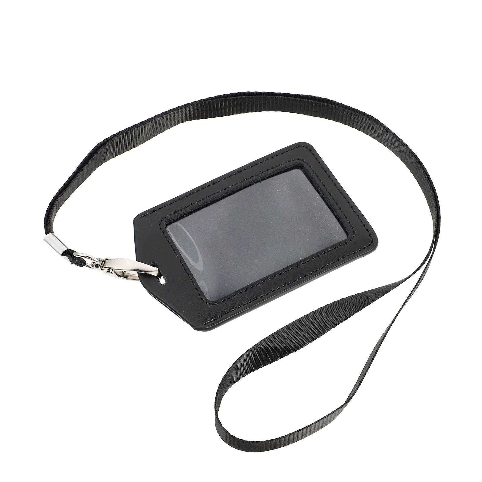 

1pc Pu Badge Holder Black Lightweight Id Card Case For Employee Bus Pass Waterproof Name Tag Cover With Lanyard Holder