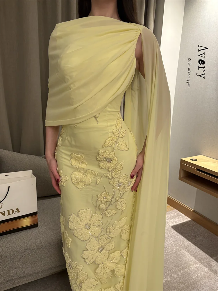 Avery Customized Yellow Flower Fishtail Lace Elegant and Chic Luxury Evening Dresses 2025 Dresses for Woman Party Wedding Dress image 3