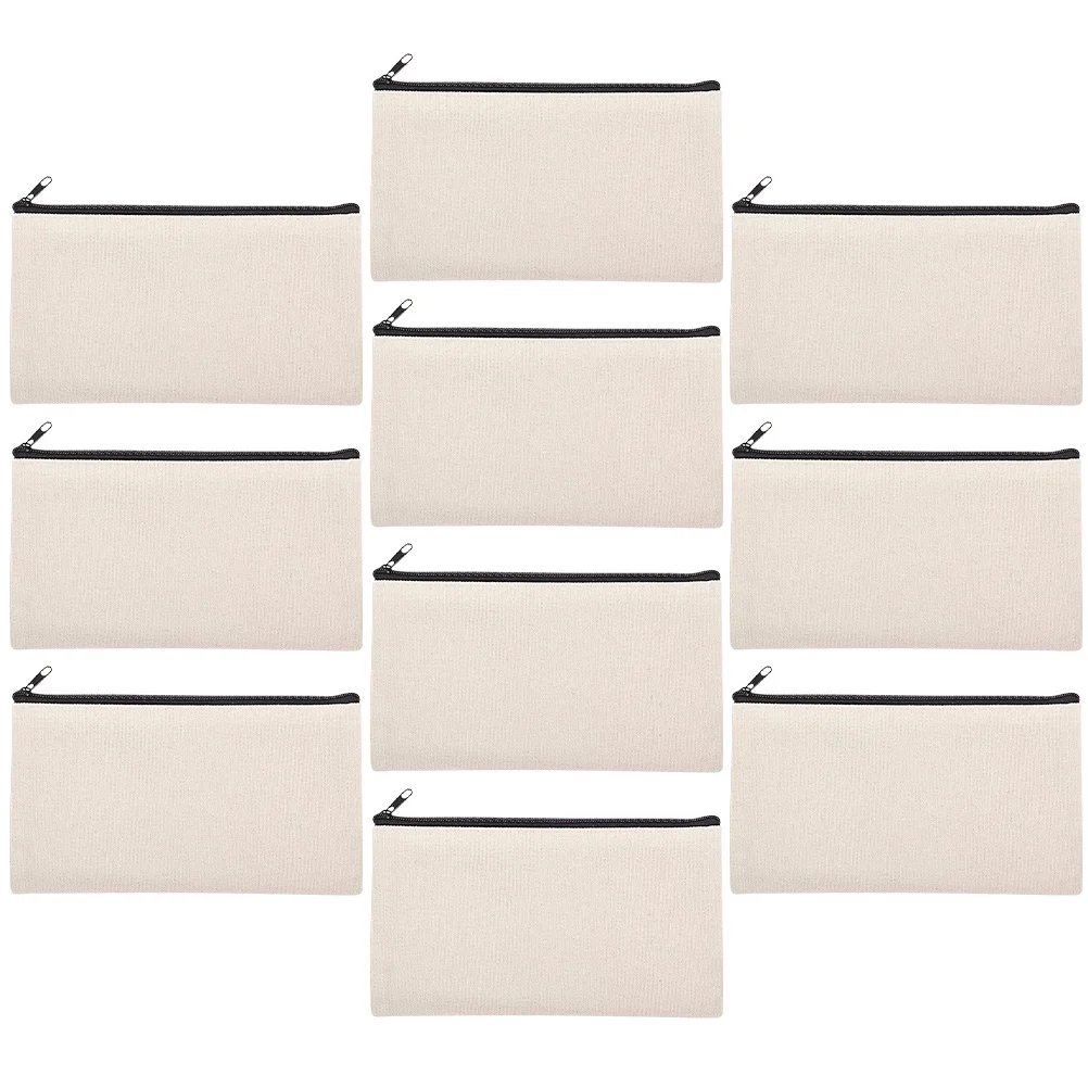10Pcs DIY Heat Transfer Sublimation Blank Makeup Bags Canvas Pencil Cases Travel Toiletry Organizer Zipper Storage