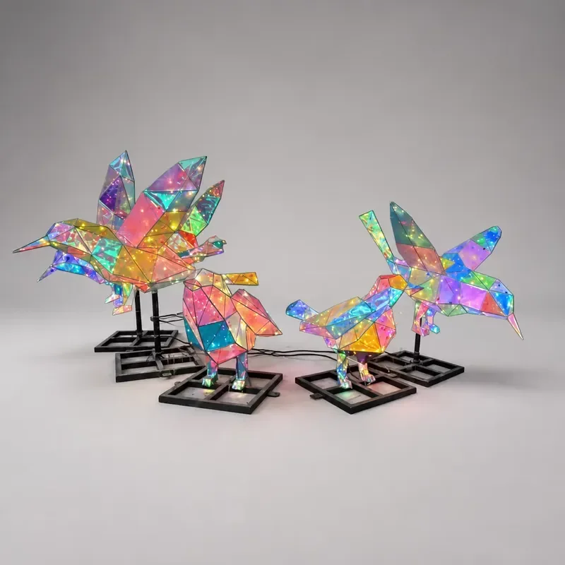 Realistic LED Geometric Bird Sculpture Colorful Animal Light for Indoor Outdoor Commercial Display Festival Home Decoration