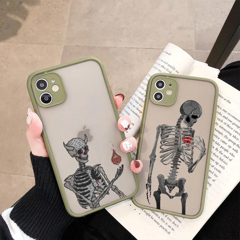 Funny Skeleton Phone Case For iPhone 16 15 14 13 12 11 Pro Max Mini X XR XS MAX 15 7 8 Plus SE2 soft Shell Shockproof Back Cover