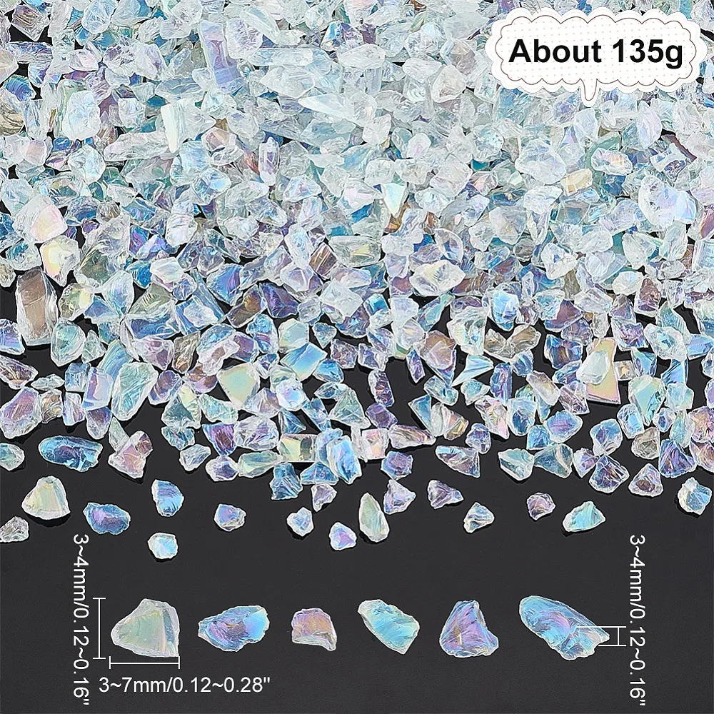 

135G Transparent Glass Seed Beads For Nail Art Decoration No Hole/Undrilled Chip Clear AB 3~7x3~4x3~4mm