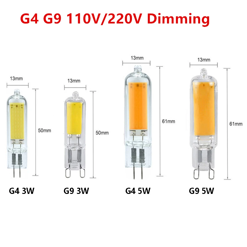 

10Pcs/Lot Dimmable G4 G9 COB LED Lamp 3W 5W Bulb AC/110V 220V Glass Light Candle Lights Replace 30W 40W Halogen for Chandelier