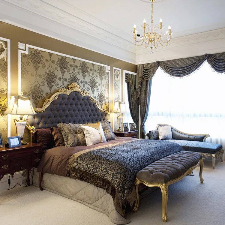 Solid wood double bed, fabric princess bed, neoclassical soft wedding bed 1.8 leather art bed