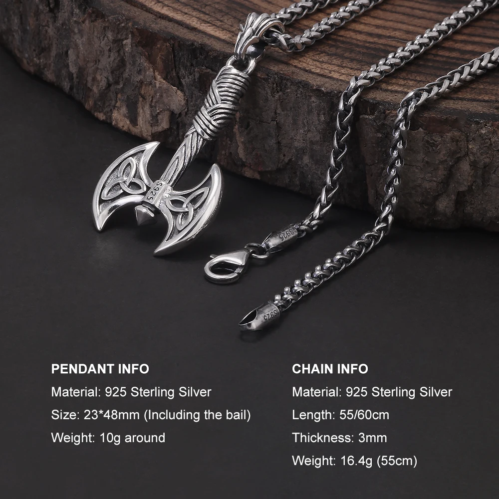 925 Sterling Silver Viking Double Axe Pendant Necklace for Men Norse Celtic Knot Vintage Scandinavian Warrior Jewelry Gift