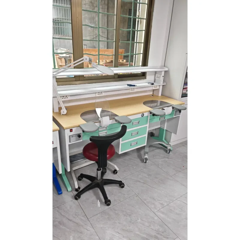 【2026】 Galvanized Steel Frame Laboratory Workstation with Nano Tabletop for 2 Technicians Double Person Lab