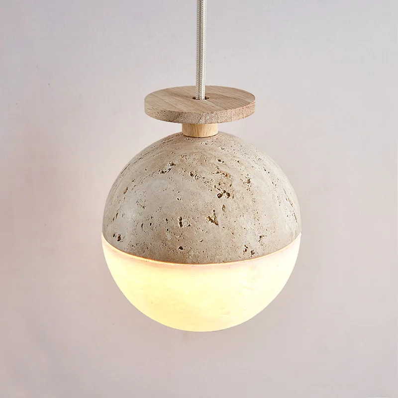 Led Pendant Lamp Cream Style Bedroom Bedside Chandelier Small Home Children's Rome Decoration Stone Hanging Light Round