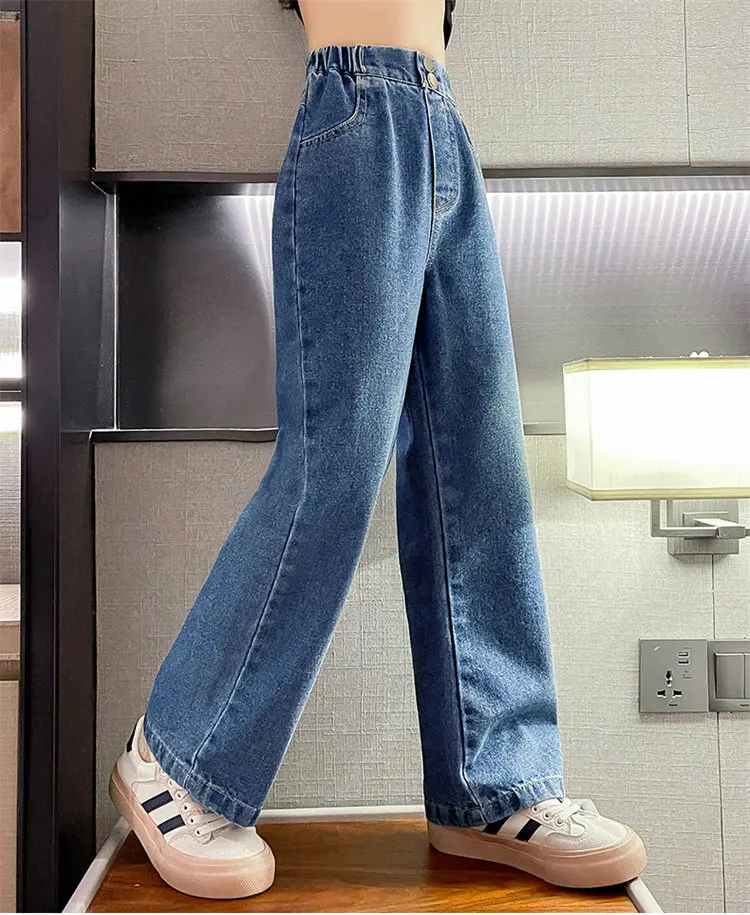 Retro-Isolierte Jeans für Teenager-Mädchen, Herbst-Winter, Lässige Mode, Kinder Weite Gerade Denim-Hosen, Warme Schulhosen für Kinder – Detail 6