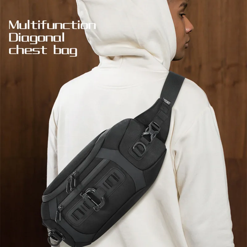 OZUKO Tactical fanny pack Sports  Chest Bag Waterproof Multifunctional Travel Waist Bags Tactical Tide Brand Small Chest Bag