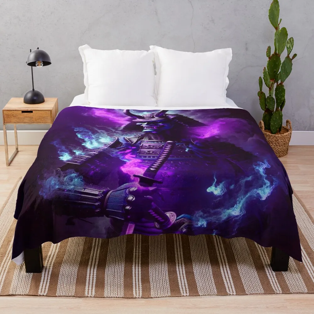 Amethyst Flames Samurai Throw Blanket Multi-Purpose cosplay anime Travel Blankets