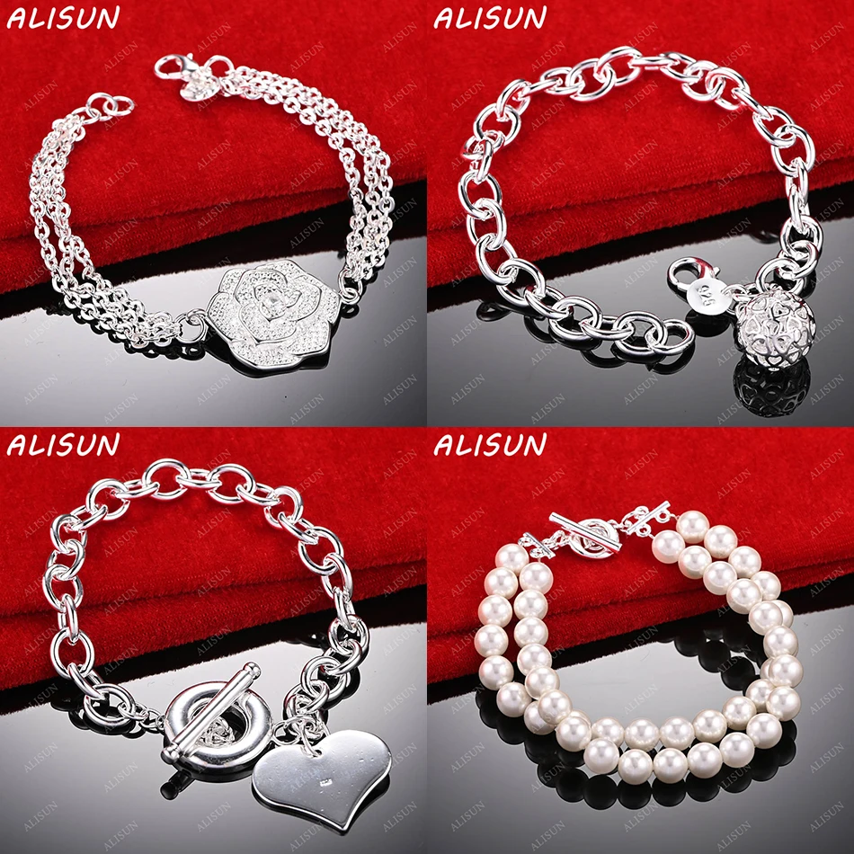 

ALISUN 925 Sterling Silver Bracelets Geometric For Women Men Anniversary Gift Popular Wild Fashion Romantic Jewelry