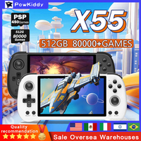 POWKIDDY X55 Retro Console 5.5 INCH 1280*720 IPS Screen RK3566 Handheld Game Console Open-Source  Gifts 512G 80000games