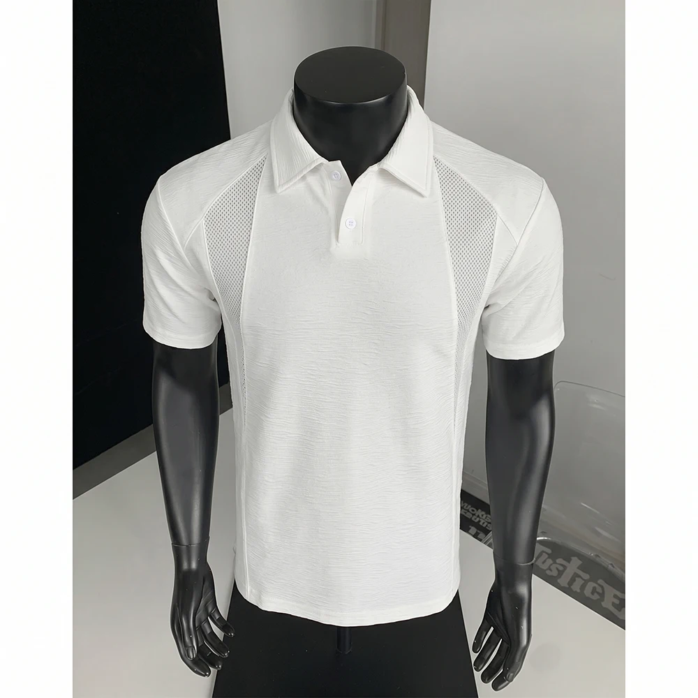 Summer Men's Bark Wrinkle Trendy Breathable Polo Shirt Men's Short-Sleeved T-Shirt