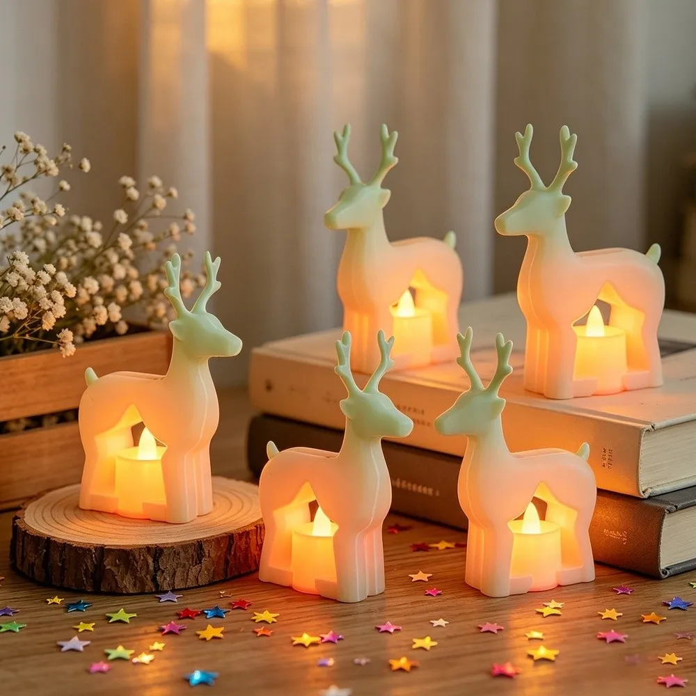 Reindeer Tree Christmas LED Candle Light Star House Snowman Small Lights Ornamnets Hollow Out Christmas Decoration Christmas