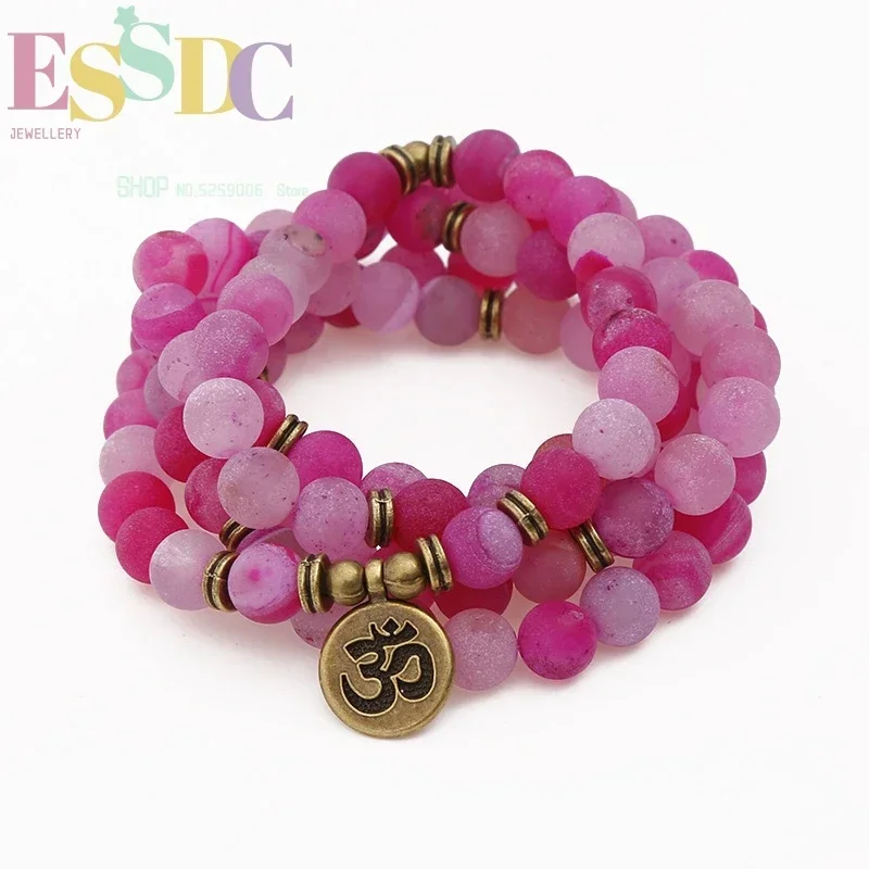 8mm Natural Matte Smile Rose Red Onyx 108 Mala Hand String Trendy Women Chakra Jewelry Yoga Healing Bracelet Wholesale