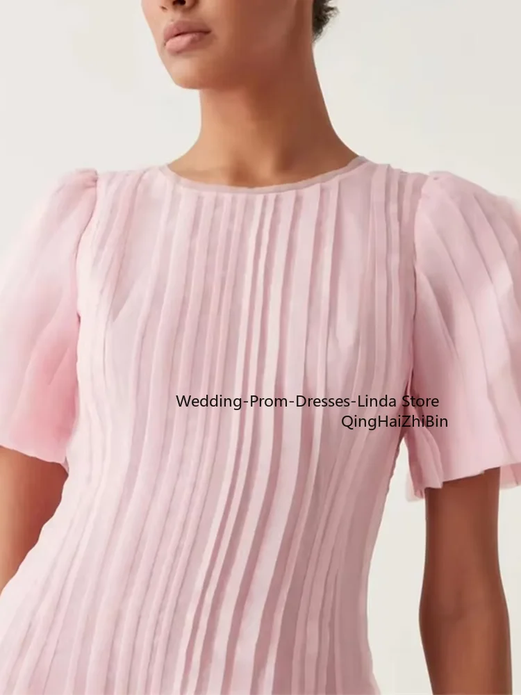 Pink O-Neck A-line Tea-Length Organza Form Evening Dresses for Women Prom Gowns Birthday Party Dress 2024 Customized
