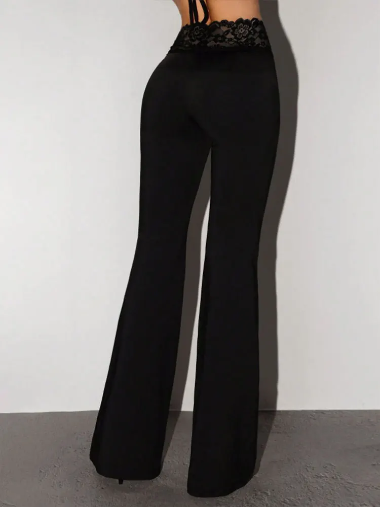 Women's Elegant Sexy Straight Pants Lace Waist Design Highlight Curves Suitable For Daily Commute Office Dating Occasions Wear