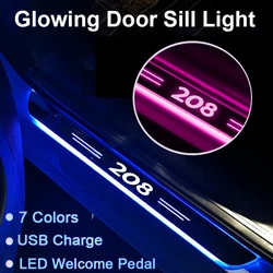 Rechargeable Atmosphere Pathway Light Accessories for Peugeot 208 Sill Trim Decorative Gleaming Welcome Pedal LED Projector Lamp