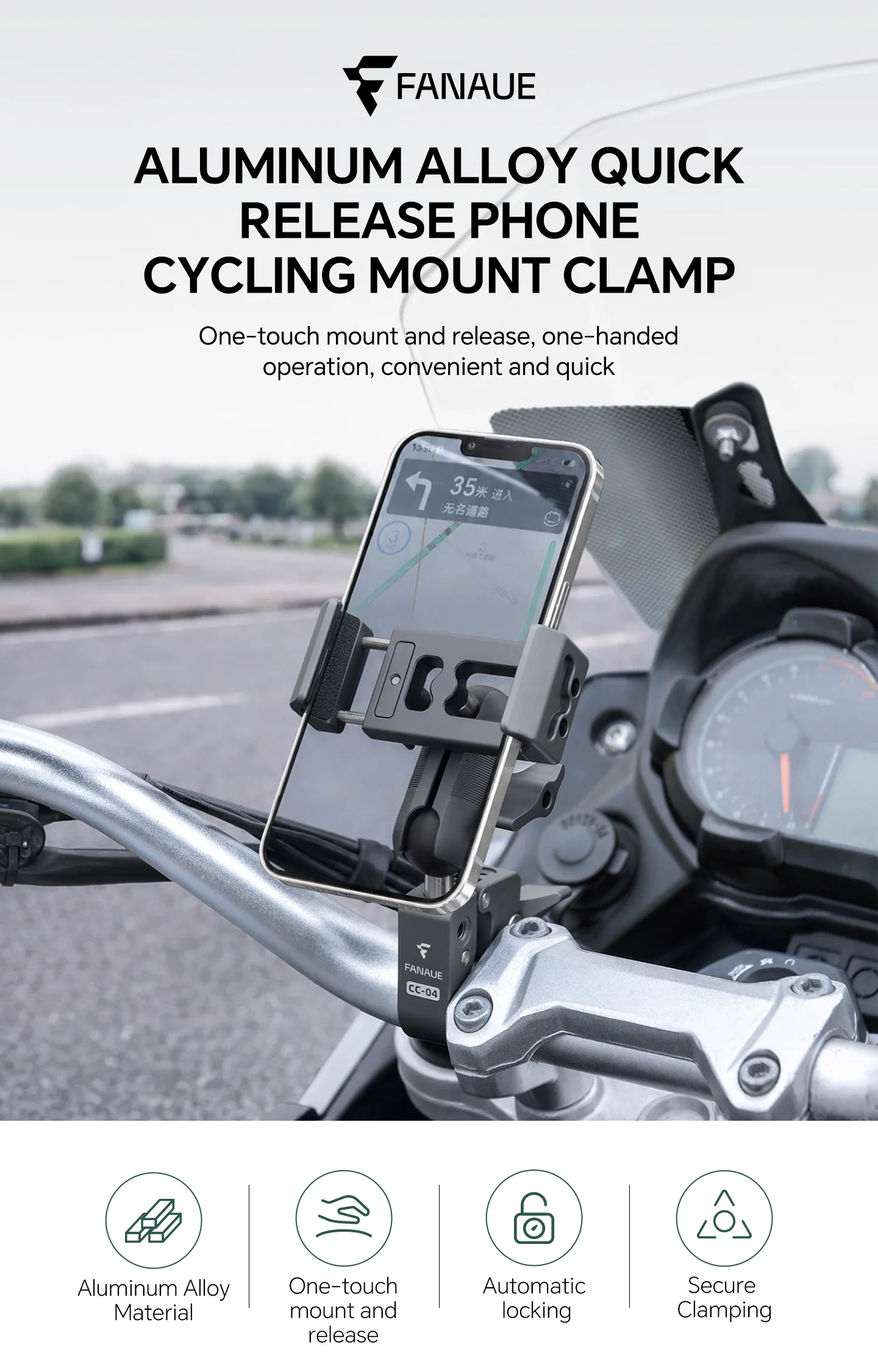 FANAUE Fahrrad-Handyhalterung mit 360°-Sicht, universelle Motorrad-Handyhalterung aus Aluminiumlegierung für RAM-Halterungen mit 1-Zoll-Kugel – Detail 1