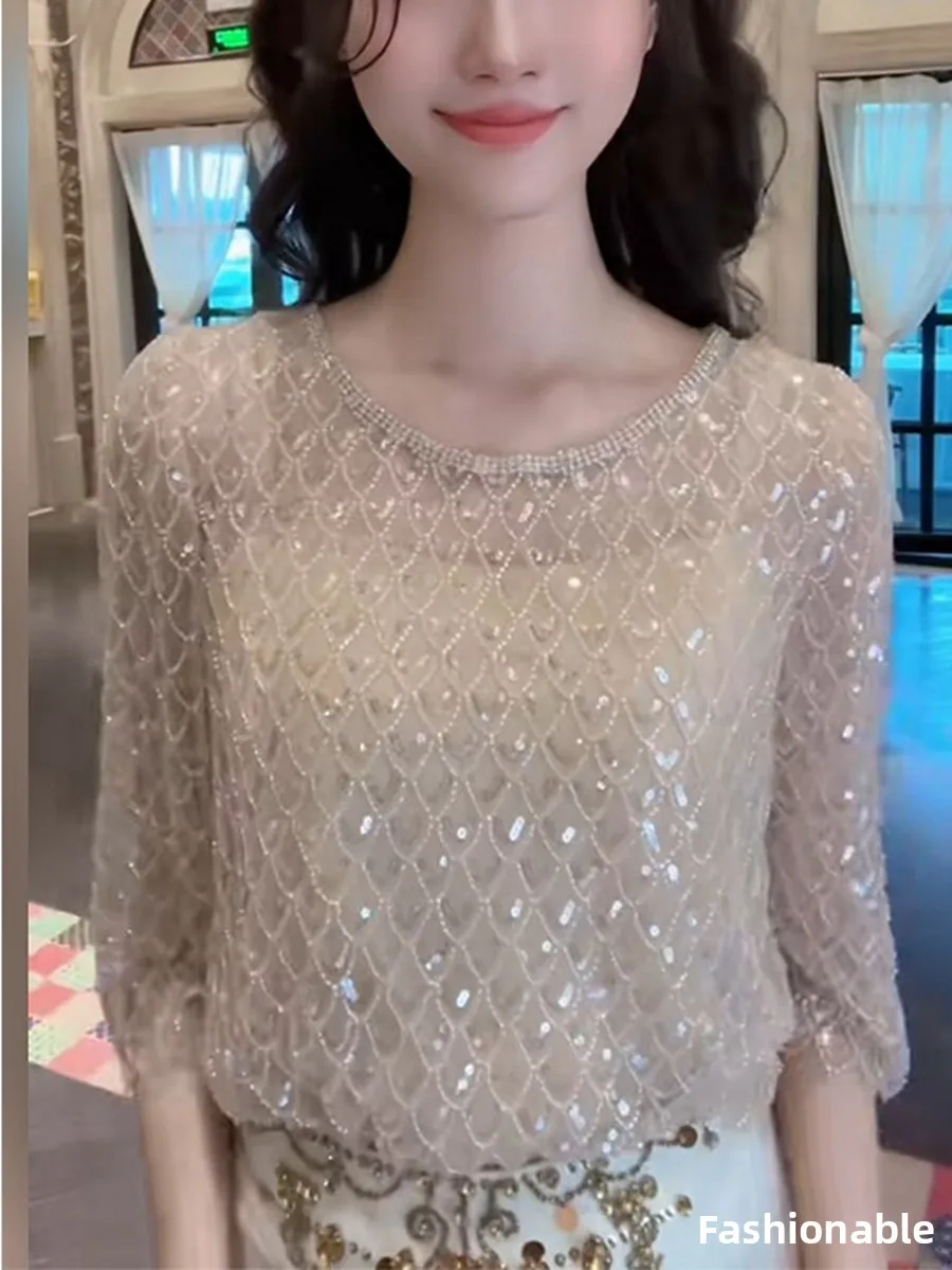 

Summer Women's Loose Bright Shiny Color Short Sleeve Top Heavy Duty Design Casual Comfortable plus Size Inner Wear T-shirt