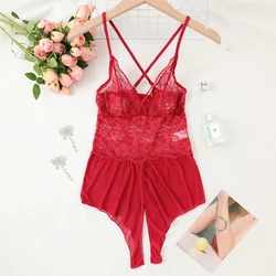 Women's Hollow Crotchless Bodysuit Slim Fit Mesh Lace Jumpsuit Bodysuit Summer Sexy Club Outfits Sleepwear Dress Women Lingerie