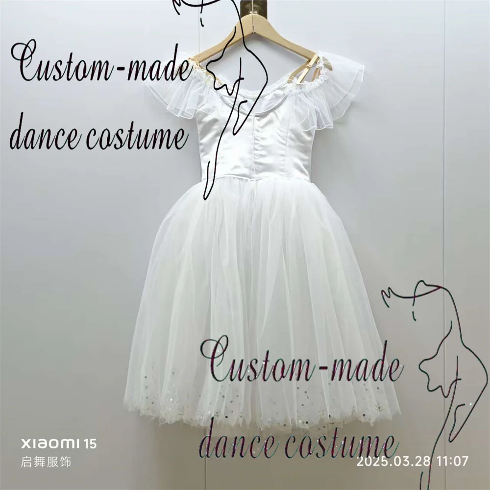 Elegant Custom Size Kids Girls Women Adults Dance Performance Wear Long Costumes Cream White Romantic Ballet Tutu Dress