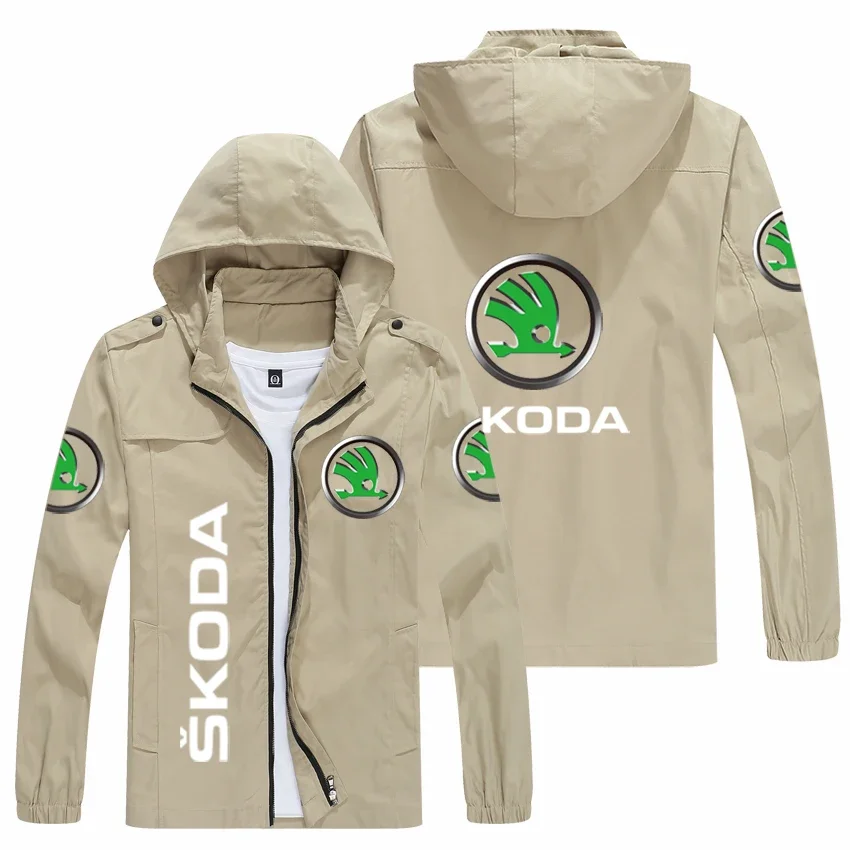 2023 spring and autumn men's SKODA logo Hooded Jacket popular print casual fashion loose rider jacket men's street Basebal