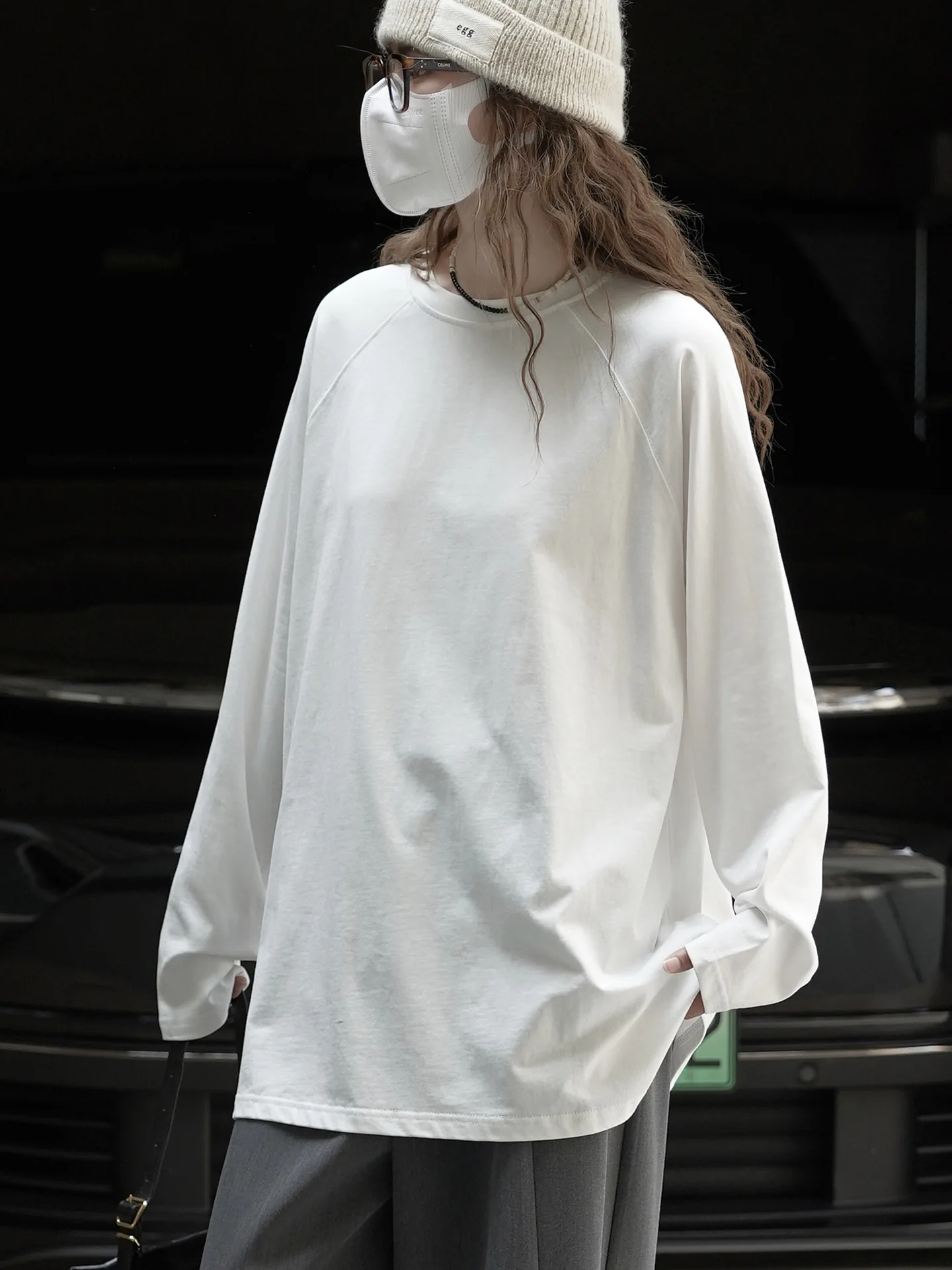 Herbstliches neues minimalistisches Langarm-T-Shirt im koreanischen Stil mit lockerem, lässigem Oberteil für Damen