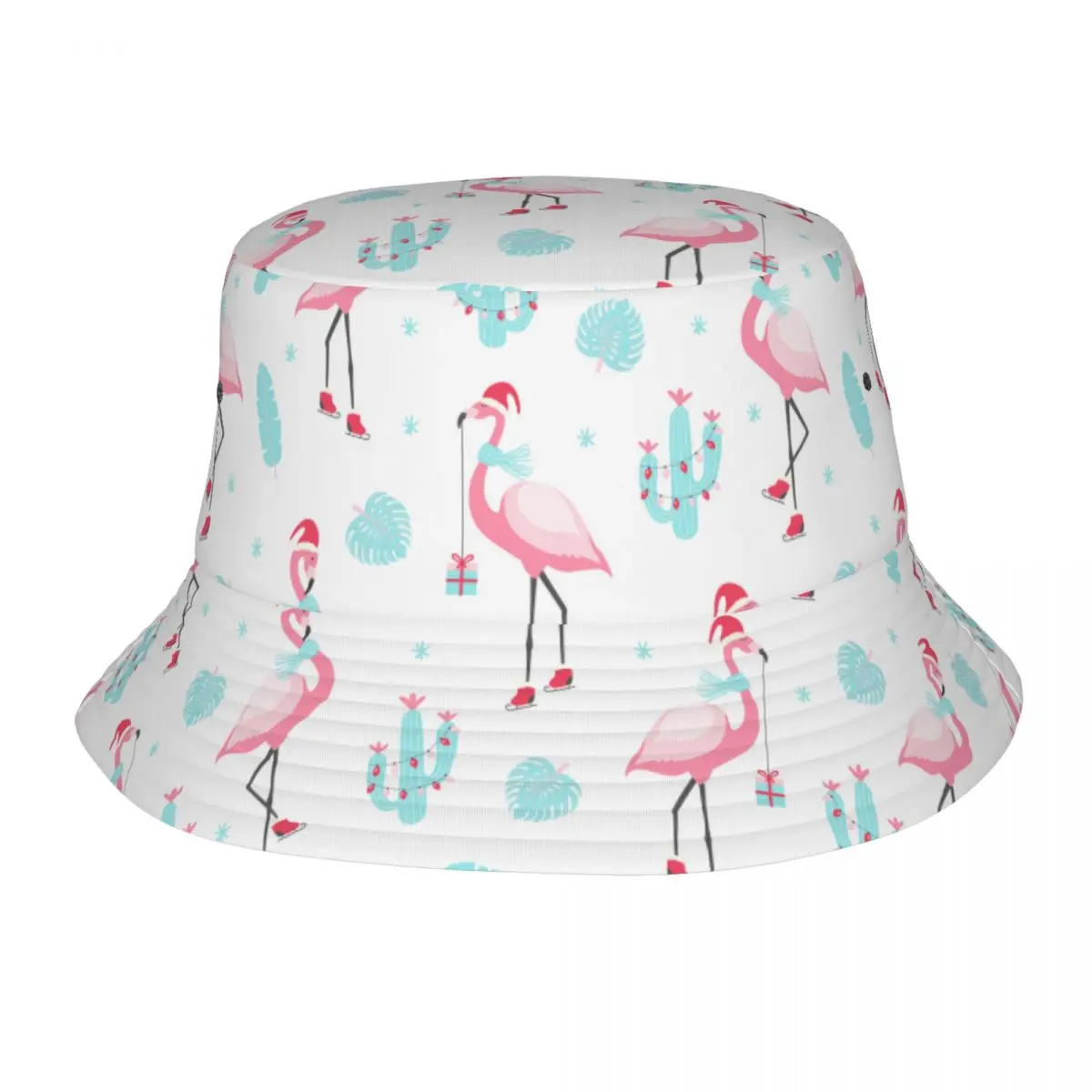 

Christmas Flamingo On Skates Bucket Hat Fisherman Hat Foldable Women Men Sunscreen Shade Cap