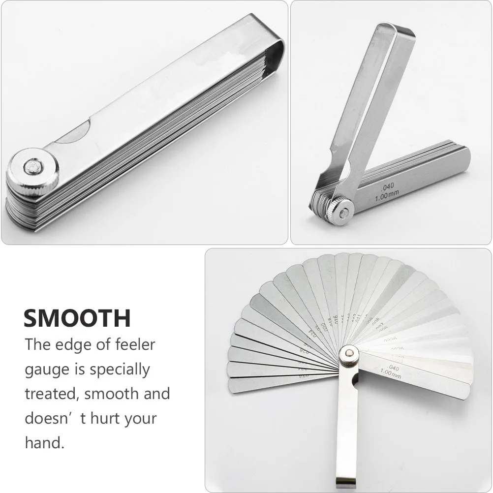 เกจวัดช่องว่างแบบพับได้ 32 ใบมีด สแตนเลส ใช้ได้ทั้งระบบเมตริกและอิมพีเรียล