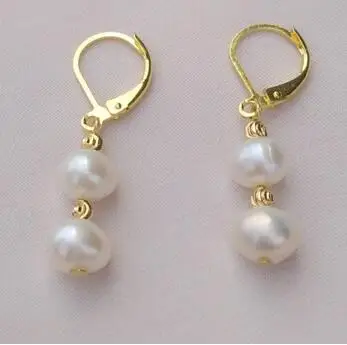 7-8mm Beautiful AAA Perfect White Akoya Pearl Earrings 14k Gold