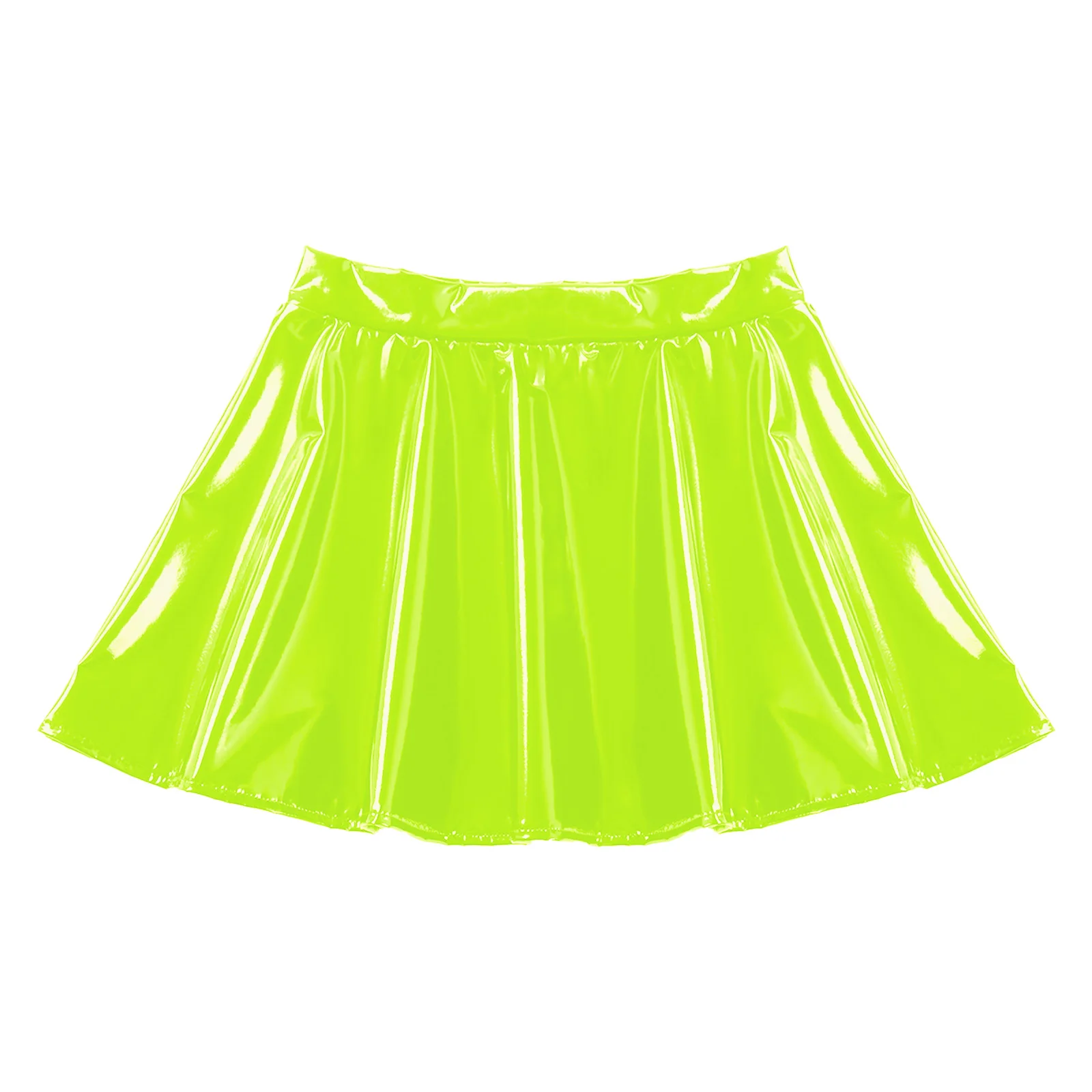 Womens Latex Miniskirt Patent Leather Flared Skirts Rave Party Nightclub Stage Performance Costume for Pole Dancing Clubwear