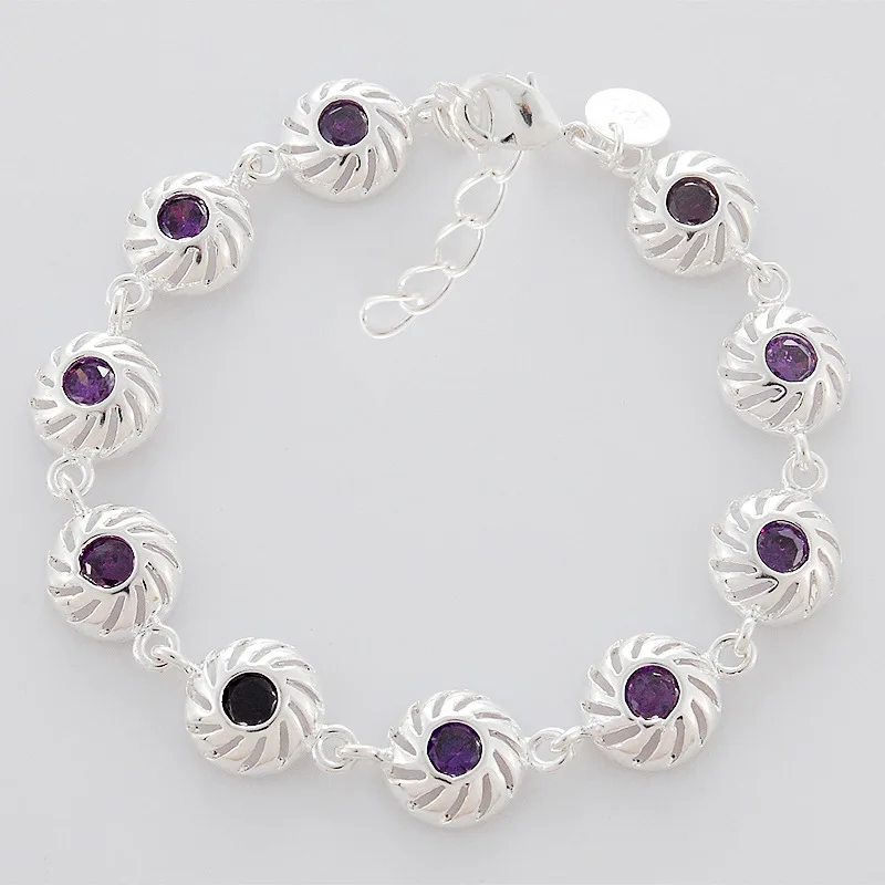 

925 Sterling Silver Bracelet Purple Gemstone Zircon Bracelet Women's Simple Fashion Bracelet Birthday Anniversary Jewelry Gift