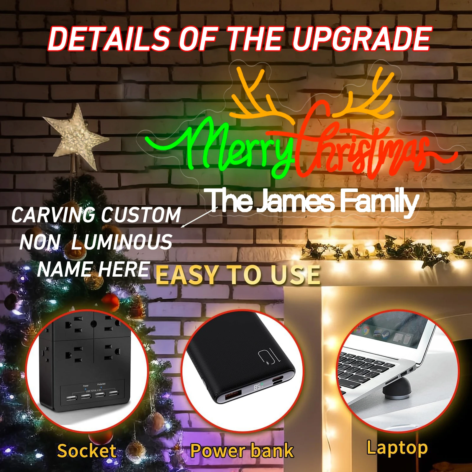 علامة نيون مخصصة لعيد الميلاد علامة نيون LED مخصصة تعمل بمنفذ USB علامة اسم شخصية ديكور جدار لحفلات الزفاف وأعياد الميلاد والهالوين