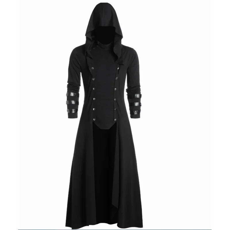 Abrigo Medieval victoriano con capucha para hombre y mujer, ropa gótica larga, Steampunk, creador de vampiro excavado, disfraces de Cosplay para Halloween