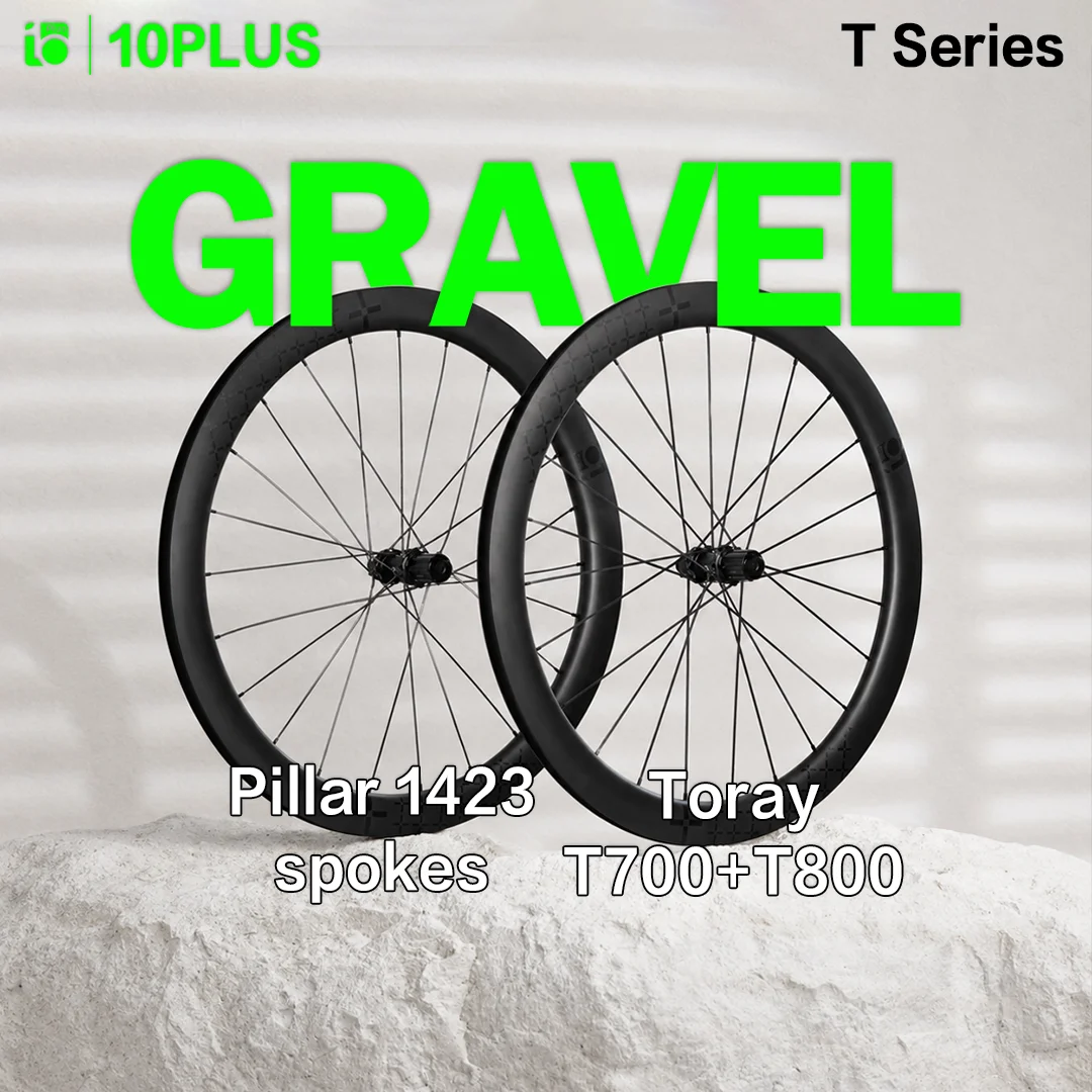 Para kół karbonowych 10PLUS do rowerów gravelowych 700C, zaciski tarczowe, kompatybilne z oponami bezdętkowymi, mocowanie Center Lock, mechanizm zapadkowy 36T, obręcz 38/45mm, seria Pillar 1423 T.