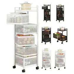 Multi-Layer Rotatable Storage Rack Stainless Steel Kitchen Fruit Vegetable Shelf Snacks Organizers With Wheels For Kitchen home