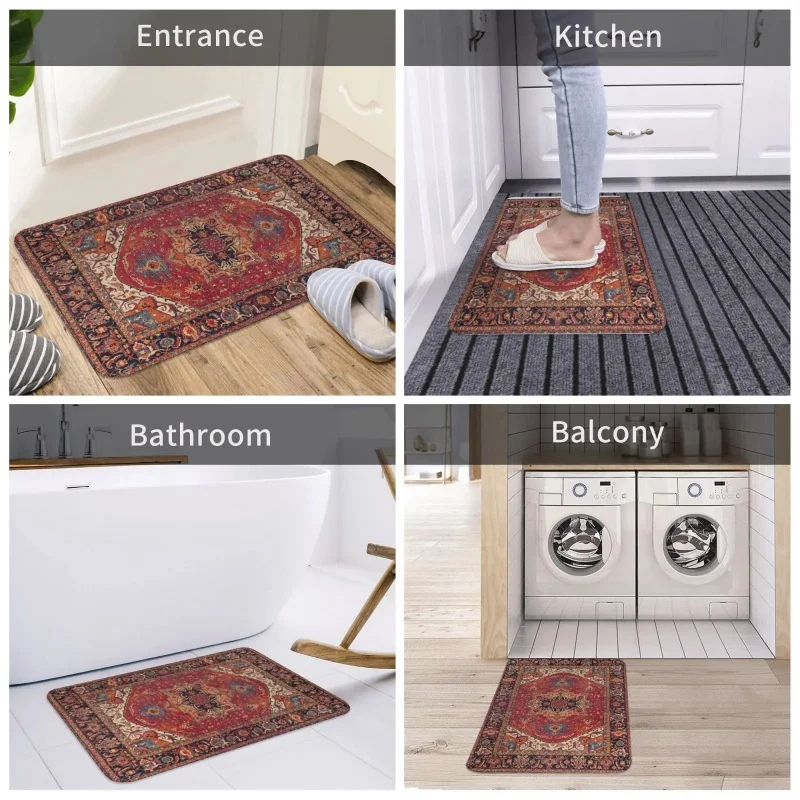 Vintage Persian Oriental Pattern Doormat Non Slip Multi Scene Entrance Kitchen Bath Mat